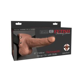 6" hohles wiederaufladbares Strap-On mit Balls Tan