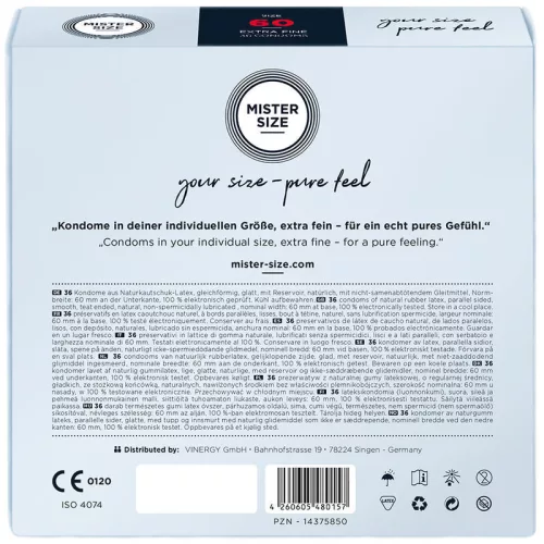 Mister Size – XL óvszer 60 mm, prémium kényelem 36 db-os
