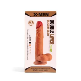 XMEN 7,6 Zoll Doppelschicht-Silizium-Dildo Brown_B0O50_1